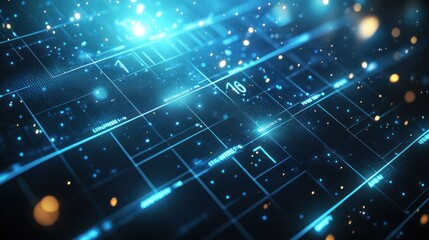 Fototapeta premium Abstract digital grid with glowing blue lines and data streams.