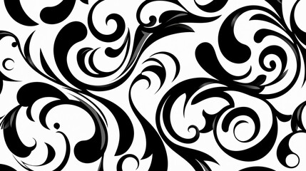 Abstract Black and White Swirling Floral Design