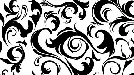 Abstract Black And White Floral Swirl Pattern Design