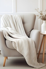 Warm and Cozy Blanket Draped on Armchair Creating Inviting Living Space