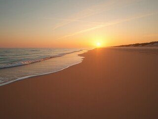 Fototapeta premium breathtaking scene of a sandy beach at sunset with the ocean wave gently lapping at the shore , ocean wave, serene atmosphere