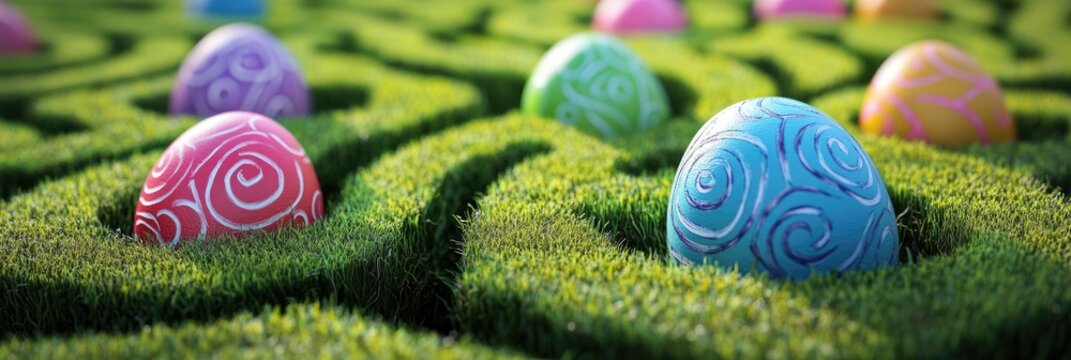Playful Easter egg maze with vibrant paths and colorful eggs