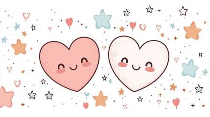 Friendship-themed Valentine's card with smiling heart and star icons, cheerful style, white background