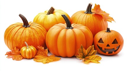 Autumn pumpkins and fall leaves.