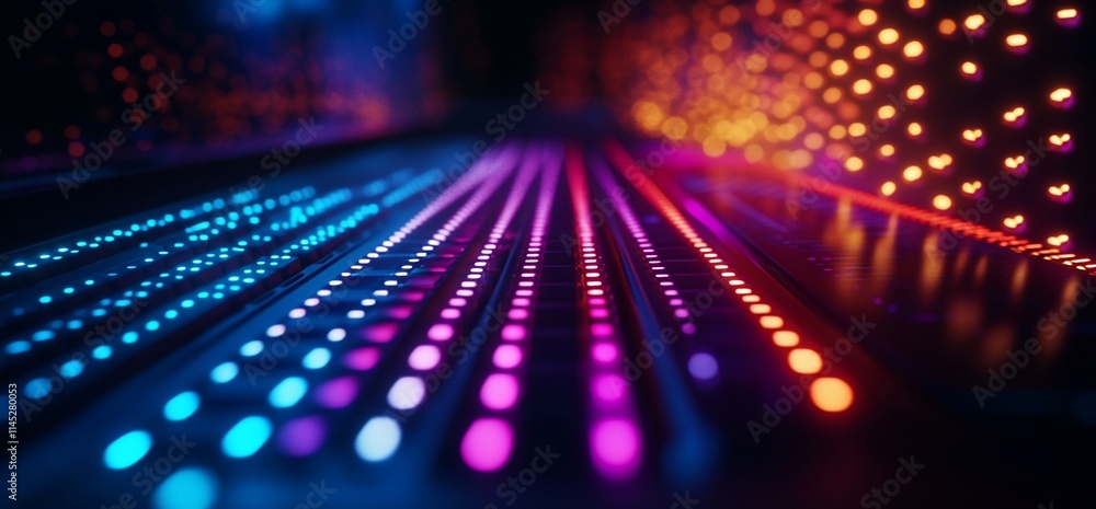 Poster a vibrant display of colorful lights creating a dynamic visual effect.
