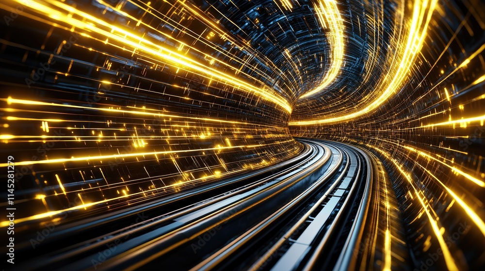 Poster dynamic light trails in a futuristic tunnel abstract visuals digital art high-tech environment close
