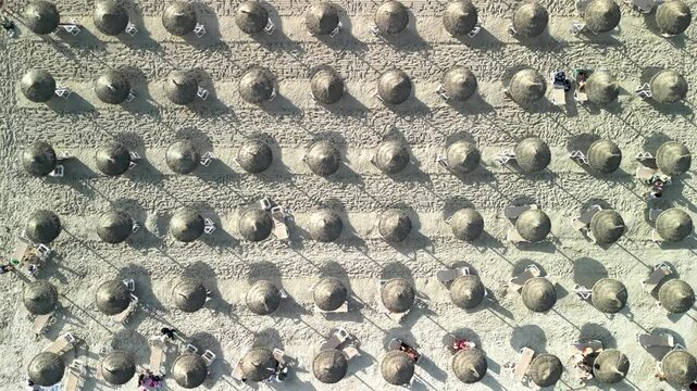 The beach umbrellas,  bird's eye view, Mallorca, Spain.