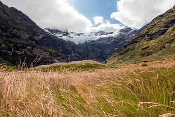 Hanging Glacier and Icefall on Mount Earnslaw, Southern Alps, New Zealand – Rugged Alpine Landscape with Glacial Ice and Snow-Capped Peaks