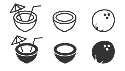 Coconut icon. Summer vacation symbol. Food and drink, tropical fresh drink, slice and whole coconut, flat design vector illustration