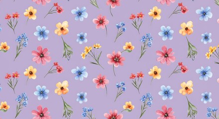 Delicate watercolor floral pattern.  Colorful spring flowers. Cute pastel design. Seamless print.