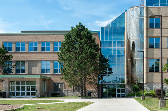 St. John's, Newfoundland, Canada-December 1, 2024:The exterior of Memorial University of Newfoundland's Bruneau Centre with its glass atrium and staircase allows natural light into the research center