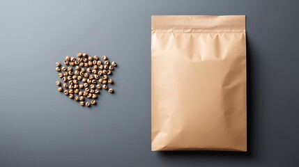 Realistic paper bag, visible kraft paper texture, top view