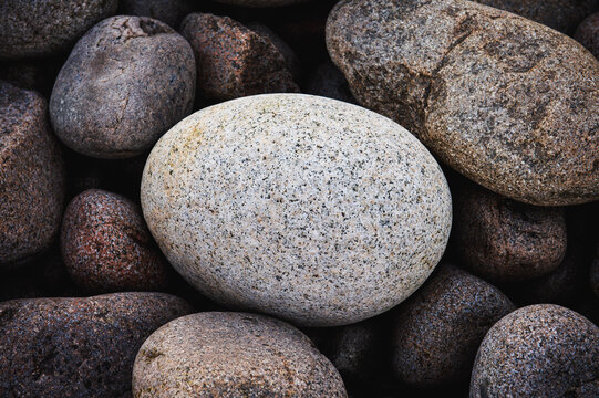 Smooth egg-shaped boulders on a beach in Acadia National Park, Maine