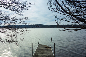 A broken dock on the Huron River in winter, Ann Arbor, Michigan