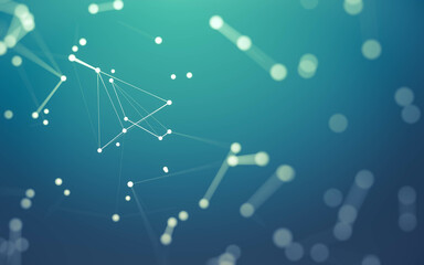 Abstract background. Molecules technology with polygonal shapes, connecting dots and lines. Connection structure. Big data visualization.