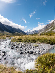 Hooker Valley and Aoraki Mount Cook: Scenic Hiking Trail Landscapes in the Southern Alps, New Zealand