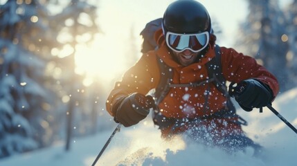 Fitness Wearables in Use A skier checking their altitude and speed on a fitness wearable while on the slopes One main object high quality very detailed Professional image
