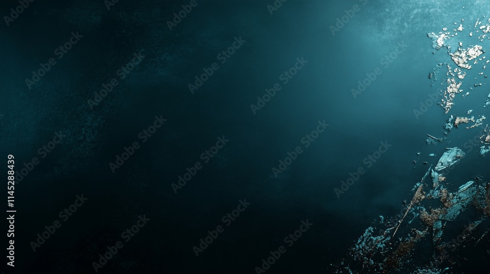 Poster deep underwater scene showcasing shadows and reflections in a mysterious dark ocean environment