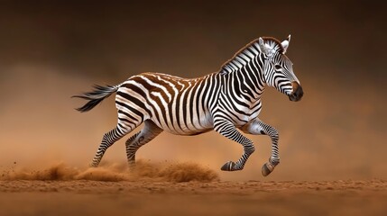 Fototapeta premium Zebra running across the savanna wildlife photography natural habitat action shot dynamic environment