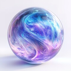 3D crystal ball with swirling, iridescent mist trapped inside, ultra-detailed with a glassy,  clean lines isolated on white background