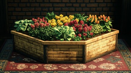 Wooden Planter. Self Watering Plant Pot pots Winter sowing Living Soil Squarespace designer care app Safex Chemicals vivosun Lively root bed-in-a-box Hexagonal with colorful blooming flower