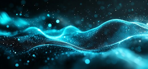 Fototapeta premium Abstract blue glowing wave particle background.