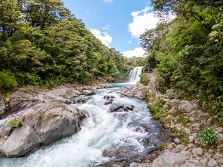Tawhai Falls in Tongariro National Park – Scenic Waterfall with Serene Rocky Pool and Lush Native Bush, in North Island, New Zealand
