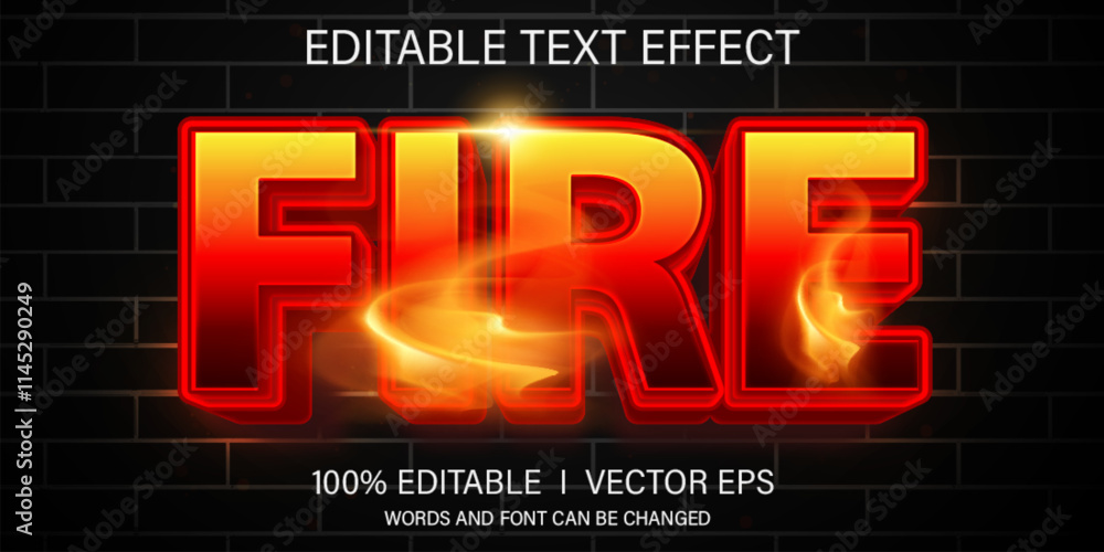 Poster fire vector text effect with modern style design