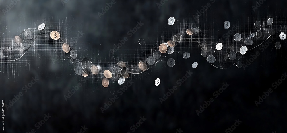 Poster abstract representation of coins, symbolizing currency and financial concepts.