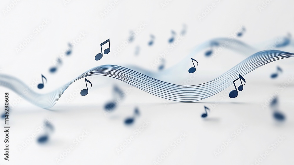 Poster abstract representation of musical notes and waves, symbolizing sound and rhythm.