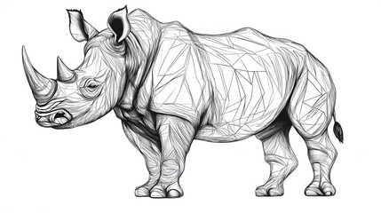 Fototapeta premium A detailed rhinoceros standing tall, outlined with bold lines on a white background