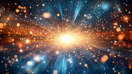 Obraz premium Bright energy burst with glowing particles and rays.
