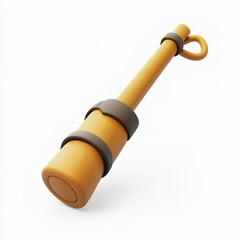 3D icon of a wooden hiking stick with a sleek leather loop, clean and simplified  isolated on white background