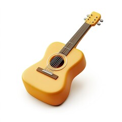 3D icon of an acoustic guitar, smooth curves, simplified strings isolated on white background