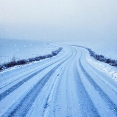 Obraz premium Winter landscape, road, fabulous winter landscape with track during snowfall
