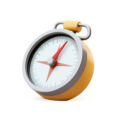3D icon of a round silver compass, marked cardinal directions, red needle pointing north, glass-like finish isolated on white background
