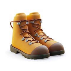 3D icon of brown hiking boots with detailed laces and soles, clean and simplified isolated on white background
