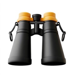 
3D icon of sleek black binoculars with subtle details on grips and lenses, clean look isolated on white background