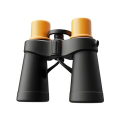 
3D icon of sleek black binoculars with subtle details on grips and lenses, clean look isolated on white background