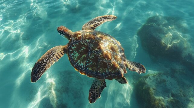 Tortuga marina nadando en el oc&eacute;ano