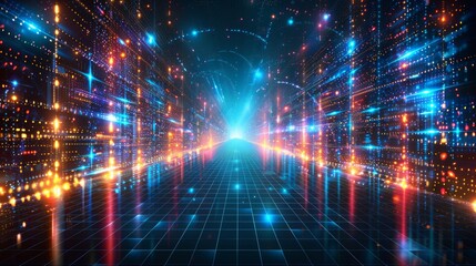 Fototapeta premium Futuristic digital highway with glowing lines and data streams.