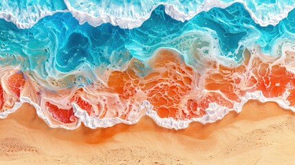 Obraz premium Abstract Ocean waves on the beach as background. Beautiful natural summer holidays holidays background. sunset over sandy beach and sea with blue water waves