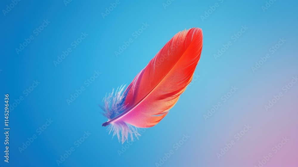 Poster a vibrant feather drifts gracefully, showcasing a spectrum of colors against a soft gradient backdro