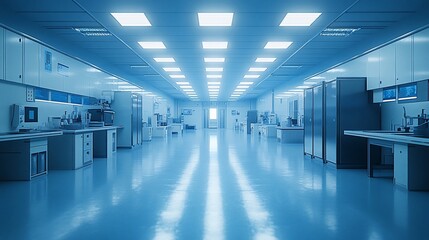 Modern, clean laboratory interior with equipment and workstations.