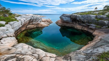 Obraz premium Tranquil seaside lagoon rocky coastline nature photography serene environment aerial view