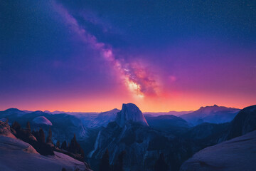 Fototapeta premium Stunning night view of Half Dome under a brilliant Milky Way in Yosemite National Park