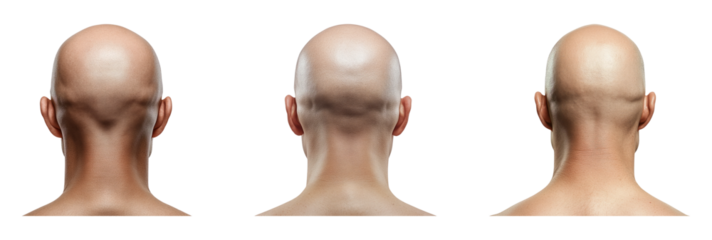 Three Views of Bald Head with Clean Shaven Neck