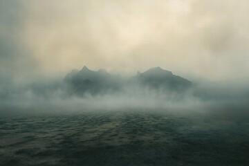Fototapeta premium Mysterious fog envelops mountains during early morning light in a tranquil landscape