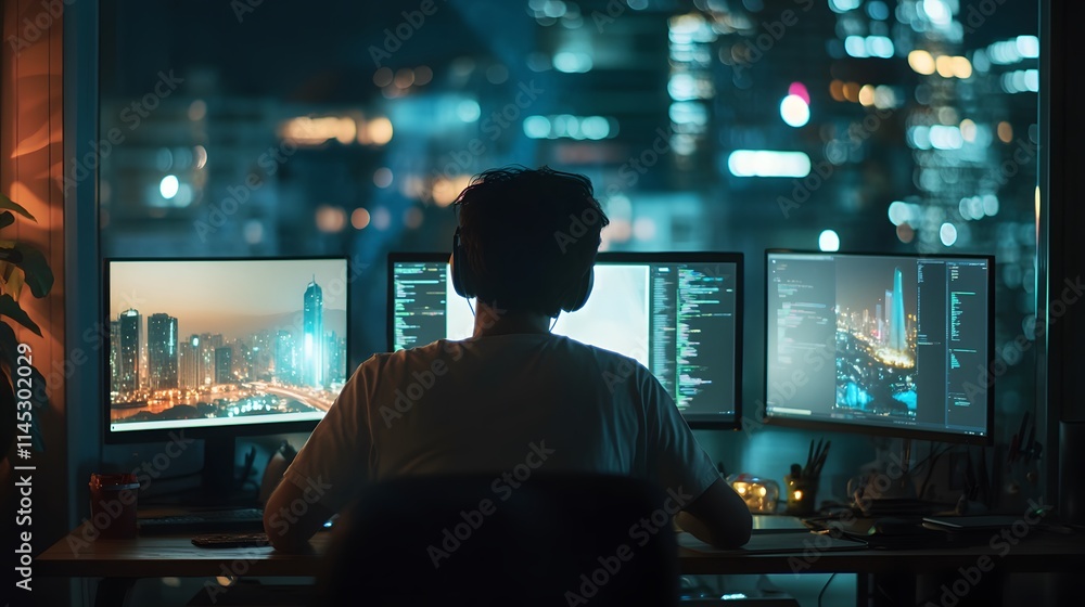 Aufkleber tech professional working on multiple ai generated illustration