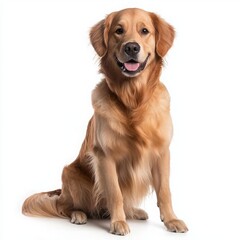 Cheerful Golden Retriever on White Background
